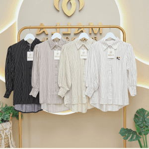 Rebecca Top Stripe ── Atasan Kemeja Salur Katun Rayon Fashion Muslim - Malla Fashion Official
